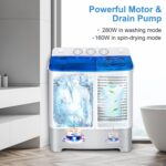 COSTWAY Portable Washing Machine, Twin Tub 22Lbs Capacity, Compact Washer(13.2Lbs) and Spinner(8.8Lbs) with Control Knobs, Built-in Drain Pump, Semi-Automatic Laundry washer for Apartment, RV (Blue) - Image 6