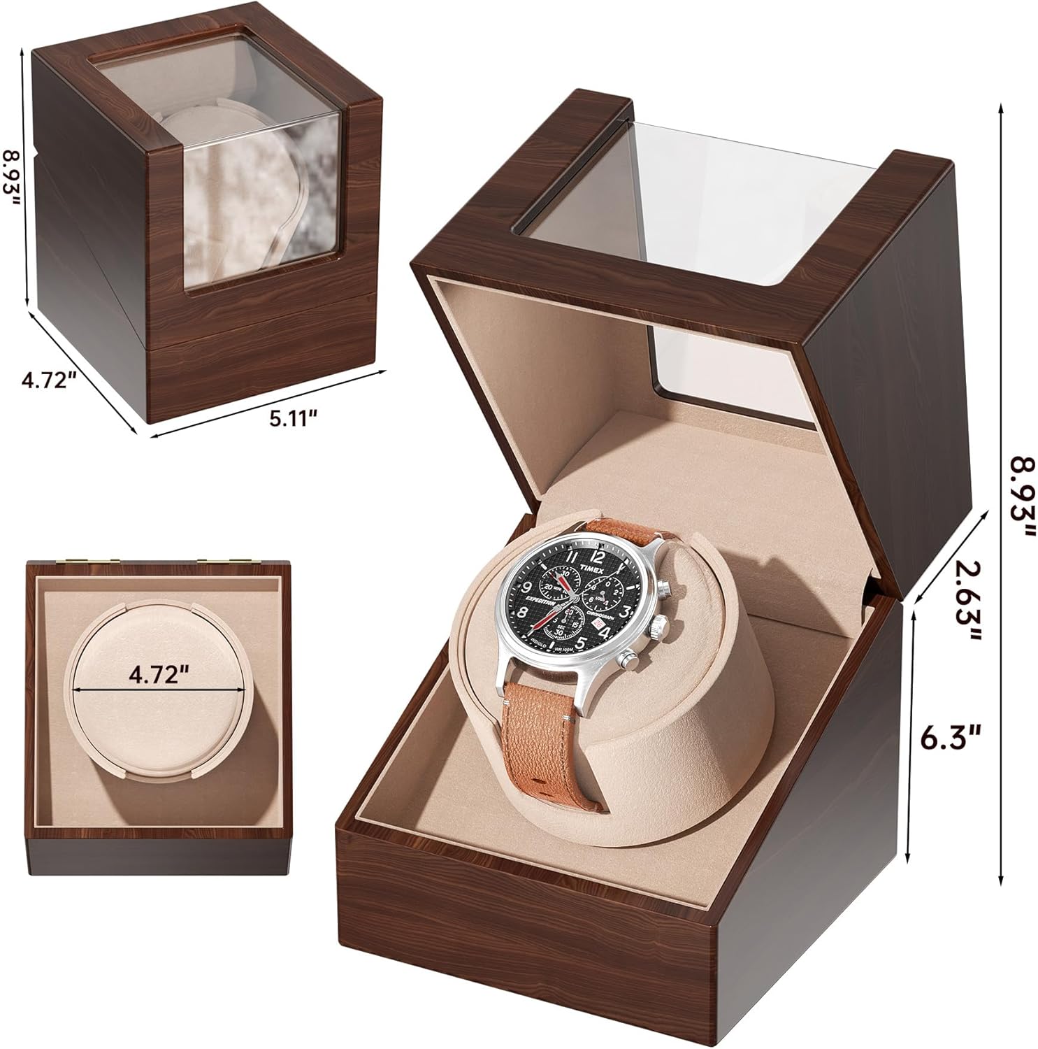 Automatic Single Watch Winder Box for Rolex and Other Watches, Ultra Quiet Japanese Motor, Self Winding Rotating Wooden Watch Case, Battery or Type-C Powered, Premium Watch Box for Men and Women - Image 5