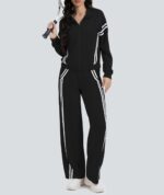 Casly Lamiit Women's 2 Piece Lounge Outfits Zip Up Sweat Set Contrast Striped Wide Leg Jogging Pants Travel Track Suit - Image 5