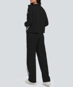 Casly Lamiit Women's 2 Piece Lounge Outfits Zip Up Sweat Set Contrast Striped Wide Leg Jogging Pants Travel Track Suit - Image 6