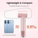 Hair Dryer, 160,000 RPM High-Speed Ionic Blow Dryer for Fast Drying, Professional Lightweight Hairdryer with Diffuser, Magnetic Nozzle, 4 Temps & 2 Speeds, Low Noise for Travel & Home - Pink - Image 7
