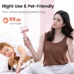 Hair Dryer, 160,000 RPM High-Speed Ionic Blow Dryer for Fast Drying, Professional Lightweight Hairdryer with Diffuser, Magnetic Nozzle, 4 Temps & 2 Speeds, Low Noise for Travel & Home - Pink - Image 8