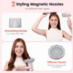 Hair Dryer, 160,000 RPM High-Speed Ionic Blow Dryer for Fast Drying, Professional Lightweight Hairdryer with Diffuser, Magnetic Nozzle, 4 Temps & 2 Speeds, Low Noise for Travel & Home - Pink - Image 10