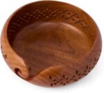 GURU JEE™ Handmade Wooden Yarn Bowl Wool Ball Holder Knitting Bowl Crochet Holder Gifts Showpiece (Natural_Brown_Jali_1) (1 Piece) - Image 3