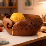 GURU JEE™ Handmade Wooden Yarn Bowl Wool Ball Holder Knitting Bowl Crochet Holder Gifts Showpiece (Natural_Brown_Jali_1) (1 Piece) - Image 9