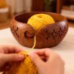 GURU JEE™ Handmade Wooden Yarn Bowl Wool Ball Holder Knitting Bowl Crochet Holder Gifts Showpiece (Natural_Brown_Jali_1) (1 Piece) - Image 10