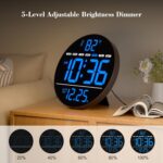 WallarGe Large Digital Wall Clock with LED Display, Electric Wall Clock with Temperature, Auto DST, Date, and Day, 5-Level Brightness for Office, Bedroom, Living Room, Classroom Décor - Image 4