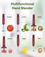 Immersion Blender 5 in 1 Hand Blender, Abuler 1000W Hand Mixer Stick,12 Speed Handheld Blender 304 Stainless Steel with 600ml Mixing Beaker, 500ml Chopper, Whisk and Milk Frother for Soup, Baby Food - Image 6