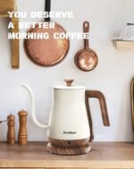 Gooseneck Electric Kettle, 1000W Electric Tea Kettle Stainless Steel, Pour Over kettle for Coffee, Wood-like Grain Finish Handle, Hot Water Kettle, Auto Shut Off, 0.8L, Beige - Image 8