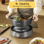 Food Party Hot Pot Electric Hotpot Separable Shabu Shabu Pot with Divider Hotpot Cooker Electric Dual Sided 110V 1350W Non-Stick 4L Fondue Pot for 2-6 People - Image 6