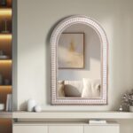 36 x 24 Inch Arched Wall Mirror with Beaded Wood Frame, Boho Farmhouse Decorative Arch Mirrors for Bathroom Over Sink, Living Room, Entryway - Image 3