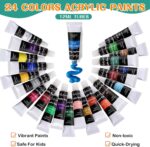 koseibal Acrylic Art Set with 24 Acrylic Paints, 8 DIY Wooden Stencils 5 Canvas Panels 8 Brushes, Table Easel, Etc, Painting Supplies Kit for Kids Students Artists and Beginner - Image 4