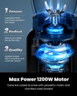 GDOR Professional Blender for Kitchen, 1200 Peak Watts Smoothie Blender, 5 Functions for Ice Crushing & Frozen Fruit, 52 Oz Glass Jar & 24 Oz To-Go Cup Combo, Self-Cleaning, Gray - Image 3