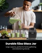 GDOR Professional Blender for Kitchen, 1200 Peak Watts Smoothie Blender, 5 Functions for Ice Crushing & Frozen Fruit, 52 Oz Glass Jar & 24 Oz To-Go Cup Combo, Self-Cleaning, Gray - Image 8