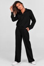PRETTYGARDEN Women's 2 Piece Outfits Casual Lapel Half Zip Sweatshirts and Wide Leg Pants Tracksuit Sets - Image 5