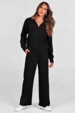 PRETTYGARDEN Women's 2 Piece Outfits Casual Lapel Half Zip Sweatshirts and Wide Leg Pants Tracksuit Sets - Image 6