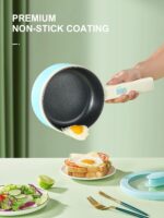 Hot Pot Electric With Steamer, 1.6L Ramen Cooker Non-Stick Sauté Pan for Steak, Egg, Fried Rice, Ramen, Oatmeal, Soup, Portable Personal Perfect Suit Dorm Room and Apartment (Aqua) - Image 4