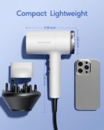 Wavytalk Hair Dryer with Diffuser 1875W Ionic Blow Dryer for Fast Drying with Concentrator Lightweight White. - Image 8