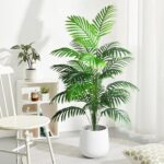 4ft 2pcs Large Artificial Plants Fake Palm Tree Tropical Palm Leaves Faux Palm Plants Tall Tree Indoor Real Touch Plastic Monstera Leaves for Home Garden Outdoor Office Decor (4ft/125cm-2pcs) - Image 7
