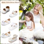 Oamico Infant Baby Girls Mary Jane Flats Non Slip Rubber Sole with Bownot Toddler First Walkers Princess Wedding Dress Shoes - Image 3