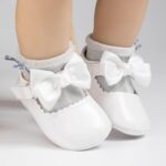 Oamico Infant Baby Girls Mary Jane Flats Non Slip Rubber Sole with Bownot Toddler First Walkers Princess Wedding Dress Shoes - Image 5