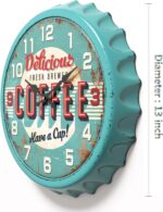 Menterry Bottle Cap Design Iron Retro Wall Clock, 13 inch Vintage Style, Silent Non-Ticking Battery Operated Creative Decor Wall Clocks for Cafes,Farmhouse,Office,Kitchen (Blue) - Image 3