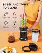 Sangcon 1000W Smoothie Blender for Kitchen, Blenders for Smoothies with (3) Cups (2) Spout Covers (1) Storage Cap (1) To-Go Cap, Portable Blender for Shakes, Ice Crushing, Frozen Drinks, Spices - Image 3