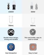 Sangcon 1000W Smoothie Blender for Kitchen, Blenders for Smoothies with (3) Cups (2) Spout Covers (1) Storage Cap (1) To-Go Cap, Portable Blender for Shakes, Ice Crushing, Frozen Drinks, Spices - Image 8