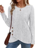 XIEERDUO Tunic Sweaters for Women Long Sleeve Shirts Crew Neck Tops with Buttons Fall Fashion Outfits Winter Clothing - Image 3