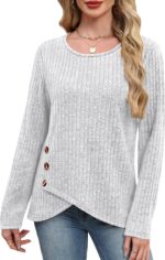 XIEERDUO Tunic Sweaters for Women Long Sleeve Shirts Crew Neck Tops with Buttons Fall Fashion Outfits Winter Clothing - Image 4