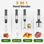 Cordless Immersion Hand Blender, 5-in-1 Variable Speed blender handheld,Rechargeable with 2000mAh Battery, BPA-Free & Dishwasher-Safe Accessories:700ml Beaker,Chopper,Whisk & Milk Frother,Grey - Image 7