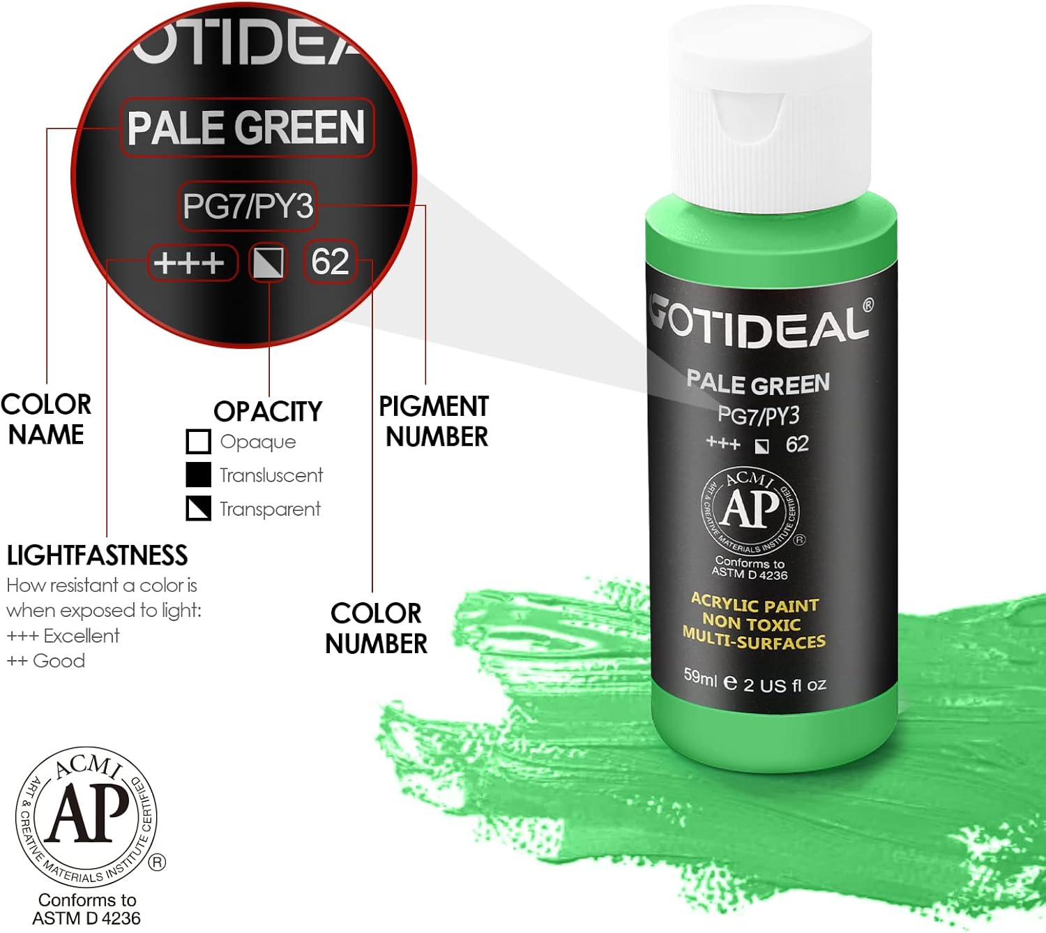 GOTIDEAL Acrylic Paint Set with 10 Brushes, 18 Colors Outdoor/Indoor (59ml, 2 oz) Art Craft Paint Non Toxic, Perfect for Hobby, Artist, Adults, Ideal for Canvas Wood Clay Ceramic Paint Supplies - Image 5