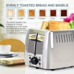 Toaster 2 Slice Stainless Steel Bagel Toaster Extra Wide Slots with 6 Browning Setting, Bagel/Reheat/Defrost/Cancel Function for Toasting Bread, Bagels and Waffles, 750W, Silver - Image 3