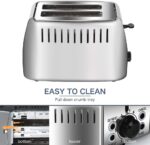 Toaster 2 Slice Stainless Steel Bagel Toaster Extra Wide Slots with 6 Browning Setting, Bagel/Reheat/Defrost/Cancel Function for Toasting Bread, Bagels and Waffles, 750W, Silver - Image 7