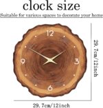 XNM Modern Wood Wall Clock for Living Room Decor Rustic Wall Clocks Battery Operated 12 Inch Brown Annual Ring Wall Clock Non Ticking (MDF No Solid Wood) - Image 8