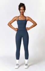 Womens Workout Sets Two Piece Cross Back Tank Top Matching High Waist Leggings Sets Gym Outfits Work Out Clothes - Image 7