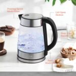 Speed-Boil Electric Kettle For Coffee & Tea - 1.7L Water Boiler 1500W, Borosilicate Glass, Easy Clean Wide Opening, Auto Shut-Off, Cool Touch Handle, LED Light. 360° Rotation, Boil Dry Protection - Image 6