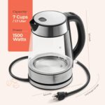 Speed-Boil Electric Kettle For Coffee & Tea - 1.7L Water Boiler 1500W, Borosilicate Glass, Easy Clean Wide Opening, Auto Shut-Off, Cool Touch Handle, LED Light. 360° Rotation, Boil Dry Protection - Image 8