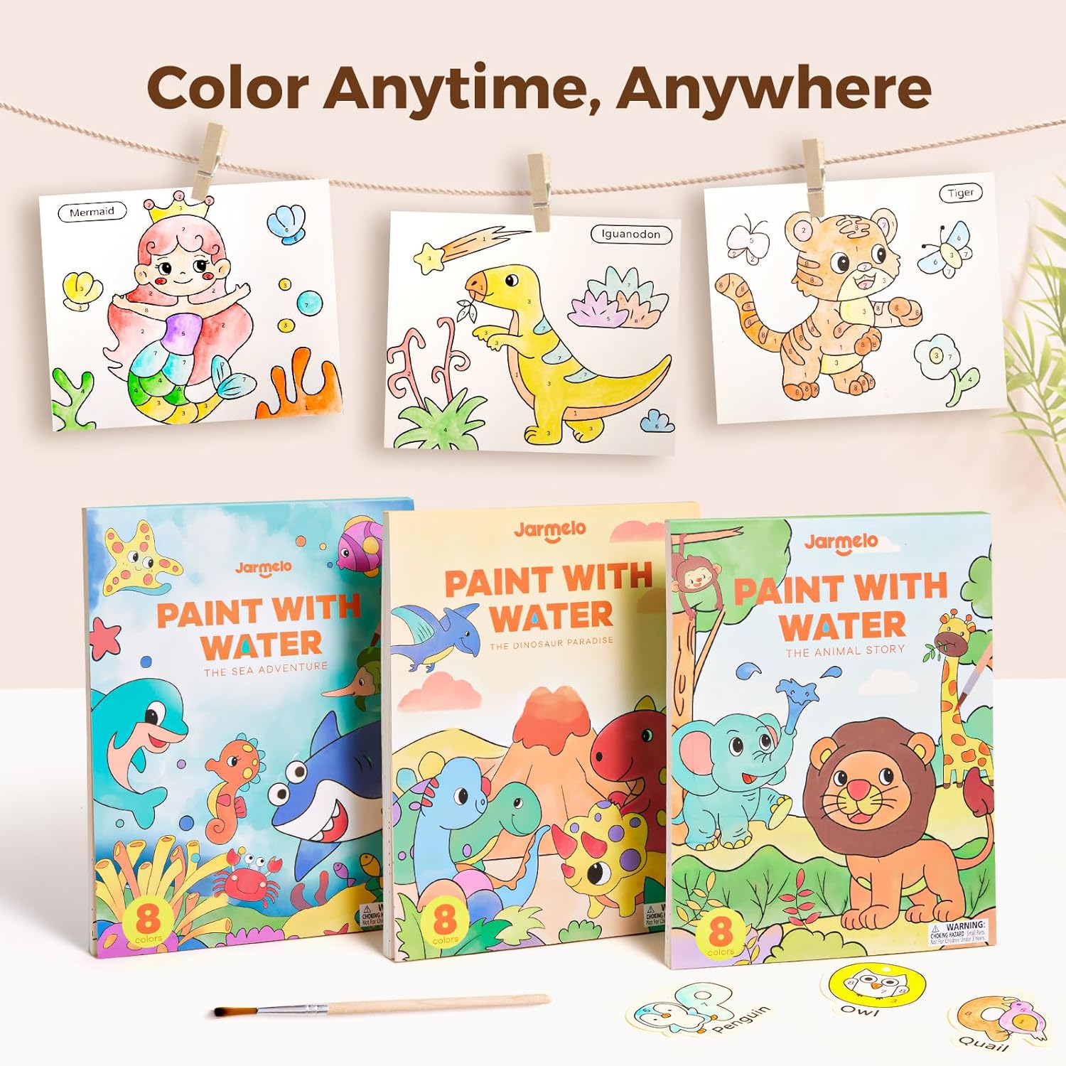 Paint with Water Books for Toddlers, Mess Free Watercolor Painting Activity for Kids Ages 1-3, 2-4, 4-6, Art Craft Coloring Gift with Brush, Airplane Travel Activities for Toddlers, Ocean Animals - Image 5