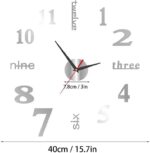 DIY Wall Clock Silent Frameless Wall Clocks Battery Operated 15.7 Inch Silver Acrylic Wall Clock Sticker Modern Wall Clocks for Living Room Kitchen Bedroom Office (S) - Image 5