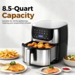 OLIXIS 8.5Qt Air Fryer, 12-In-1 Large Air Fryer for Family, 400°F Rapid Air Crispy Technology, Roast Bake Dehydrate Reheat, Nonstick & Easy-Clean Basket, 1800W, Silver - Image 3