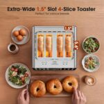 4 Slice Toaster Wide Slot– Dual Digital TouchScreen & Independent Control Panel | Single-Slice Modes/Reheat/Defrost | 1800W Stainless Steel Toaster for Bagels & Artisan Bread - Image 6