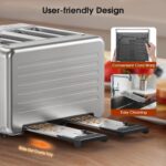4 Slice Toaster Wide Slot– Dual Digital TouchScreen & Independent Control Panel | Single-Slice Modes/Reheat/Defrost | 1800W Stainless Steel Toaster for Bagels & Artisan Bread - Image 9