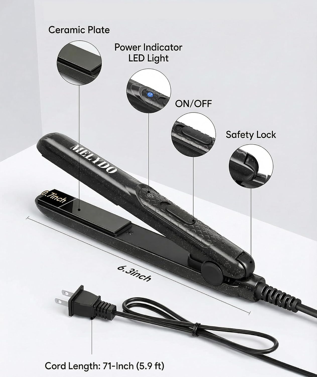 Mini Flat Iron, Ceramic Tourmaline Small Hair Straightener for Short Hair/Bangs, Dual Voltage Travel Hair Straightener, Portable Mini Straightener with Storage Pouch(Black) - Image 8