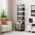 CD Storage Rack with Drawer, 5-Tier DVD Organizer Shelf w/Adjustable Book Stoppers, Media Storage Rack for CD/DVD, Books & Games, Ideal for Living Room & Home Office – 15.7x11.8x56.5Inches - Image 3