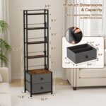 CD Storage Rack with Drawer, 5-Tier DVD Organizer Shelf w/Adjustable Book Stoppers, Media Storage Rack for CD/DVD, Books & Games, Ideal for Living Room & Home Office – 15.7x11.8x56.5Inches - Image 4