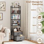 CD Storage Rack with Drawer, 5-Tier DVD Organizer Shelf w/Adjustable Book Stoppers, Media Storage Rack for CD/DVD, Books & Games, Ideal for Living Room & Home Office – 15.7x11.8x56.5Inches - Image 5