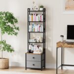 CD Storage Rack with Drawer, 5-Tier DVD Organizer Shelf w/Adjustable Book Stoppers, Media Storage Rack for CD/DVD, Books & Games, Ideal for Living Room & Home Office – 15.7x11.8x56.5Inches - Image 7