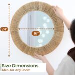 24 Inch Natural Jute Mirror, Wall Mounted Round Mirror with Metal Frame, Wall Decor Rustic Farmhouse Boho Decor Accent for Bathroom, Bedroom, Living Room, or Entryway - Image 3