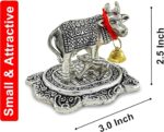 Decorative Kamadhenu Cow and Calf Idol with Bell, Silver Oxidized Finish, Traditional Religious Showpiece, 3 x 2.5 Inch - Image 3